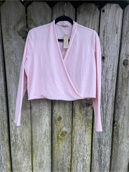 cut loose Sweaters - NWT Cut Loose Pink Cotton Linen Natural Fibers Crop Wrap Cardigan USA - Size M